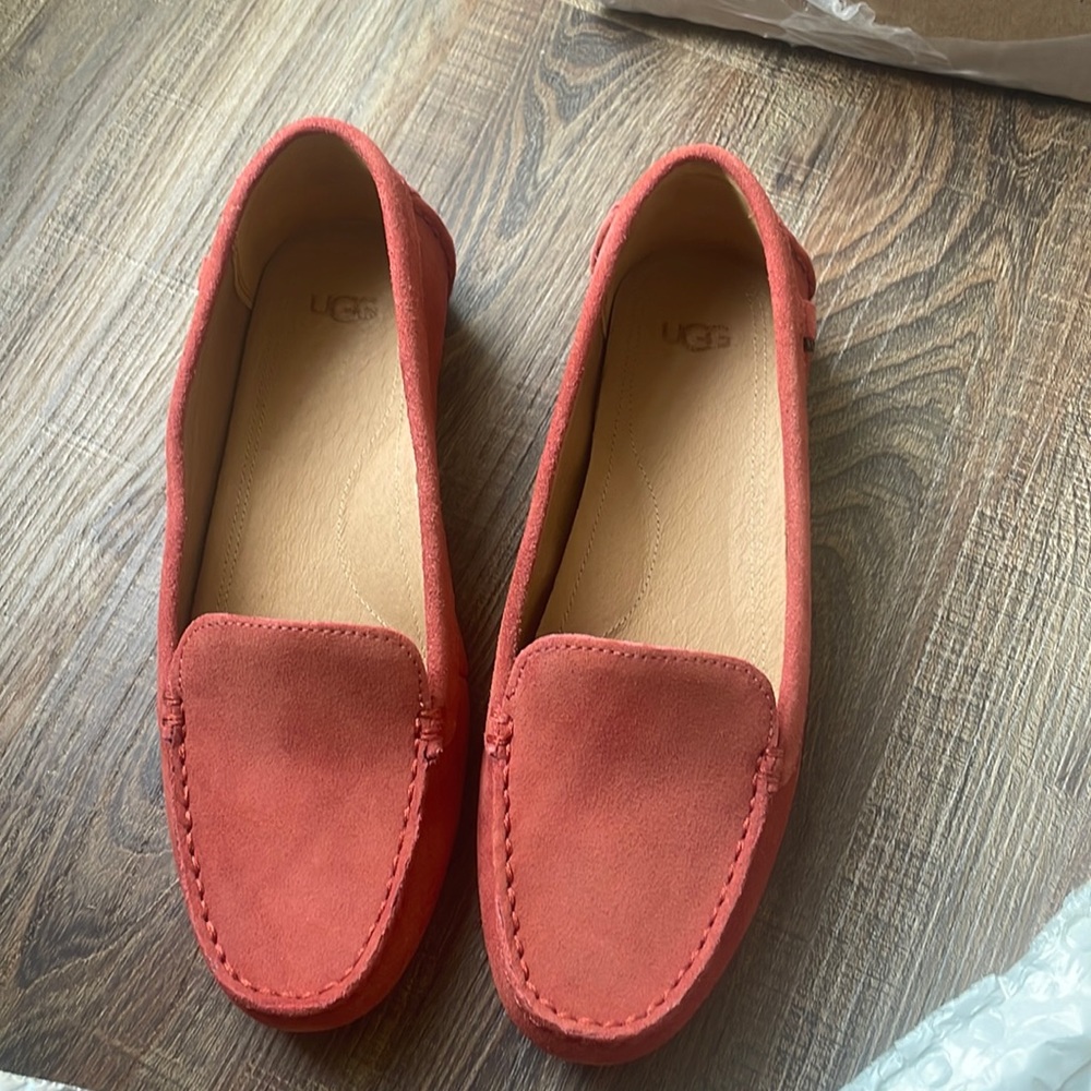 UGG Melina suede driving mocs loafers, rust orange red 9